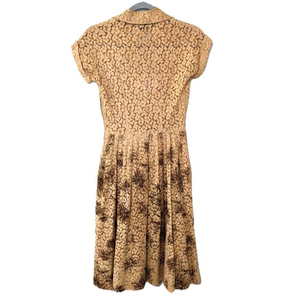Vintage 50s Rosemont Lace Tea Dress, Cappuccino Lace w/Chrysanthemums, Sz 00/0 - Picture 13 of 15